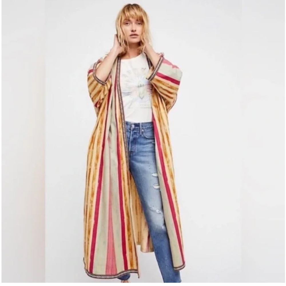 Free People Intimately Free Meadowsweet Kimono Robe Cotton Striped Embroidered - Picture 1 of 13